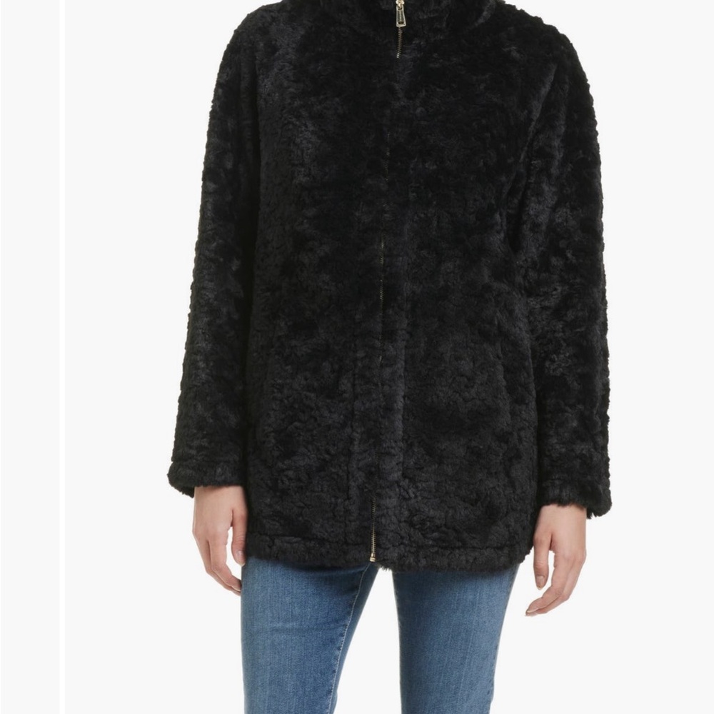 Sanctuary Black Faux-Fur Teddy Zip Jacket